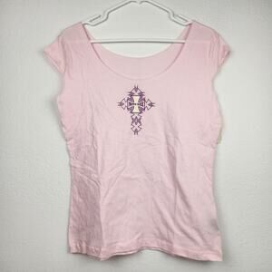 Moto XXX T-Shirt Pink Vintage Size Large Women Cap Sleeve Scoop Neck NWT